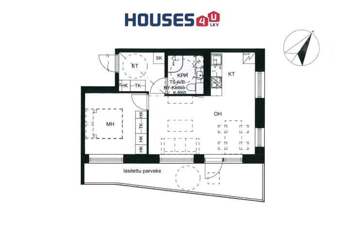 Kerrostalo, 2h, avokeittiö, kph, lasitettu parveke, 44,5 m², Vallikallio - Näkymä 2