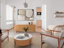 Digistailattu asunto A 17 - Valoisa yksiö, jossa oleskelutila ja alkovi muodostavat kodikkaan kokonaisuuden.