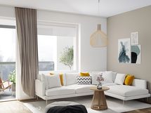 Visualisointikuva ylemmän kerroksen vastaavasta asunnosta