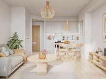 Viitteellinen kuva samanlaisesta asunnosta (47,5 m2). Materiaalit ei tästä asunnosta.