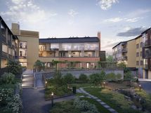 Visualisointikuvassa taiteilijan näkemys Ultramariinin sisäpihalta.