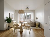 Asunto A09, 2h+kt, 46,5 m2, olohuone, taiteilijan näkemys