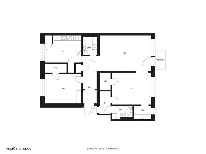 Kerrostalo, 3h,k,kk,2xkph/wc,vh,parveke (yj:n muk. 1h+kk ja 2h+kk), 75 m², Roihuvuori – pohled 4