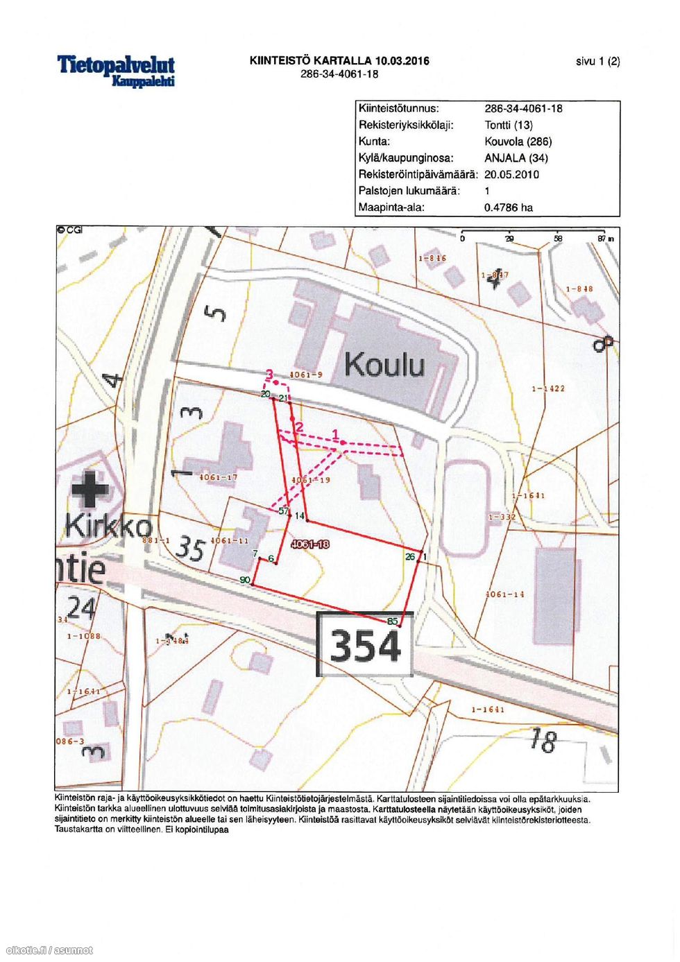 tontin rajat kartta 4 786,0 m² Anjalantie 3, 46910 Kouvola myynnissä   Oikotie 12966468 tontin rajat kartta