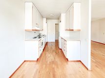 Keittiössä on erillinen iso pakastin ja jääkaappi.