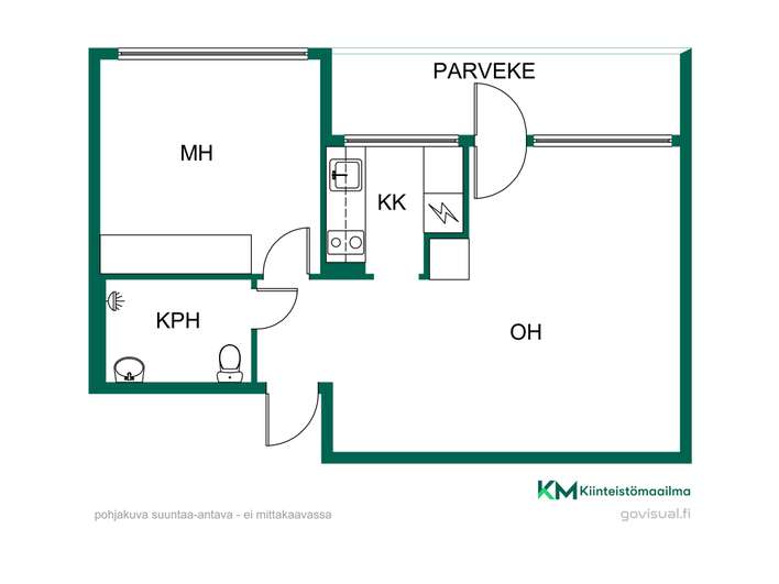 Kerrostalo, 2 h+kk, kph/wc, lasitettu parveke., 42 m², Haukilahti – pohled 2