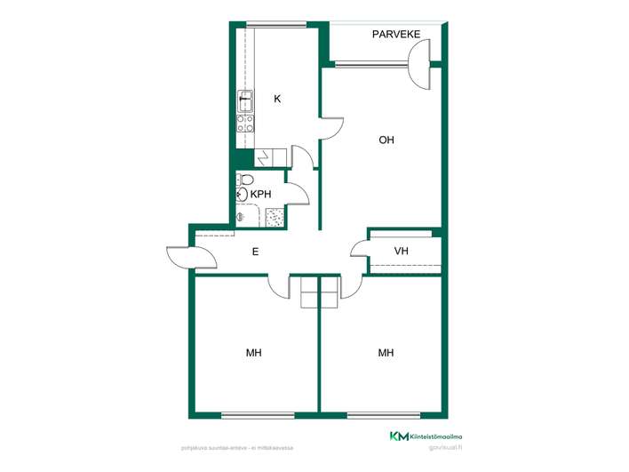 Kerrostalo, 3h, k, kph/wc, vh, las. parv., 76 m², Ruotula - Ansicht 2