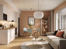 Visualisointi ensimmäisen kerroksen vastaavasta kodista A (2h+kt+s, 42 m²)