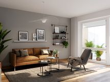 Visualisointikuva asunnon A9 olohuoneesta