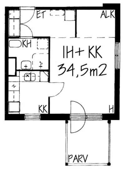 Kerrostalo, 1h+kk, 34,5 m², Kuninkaala - View 2