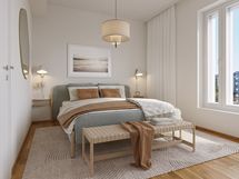 Asunto A45 makuuhuone. Taiteilijan näkemys.