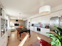 Keittiö on hyvin varusteltu ja sieltä löytyy hyvin laskutilaa kokkailuun.