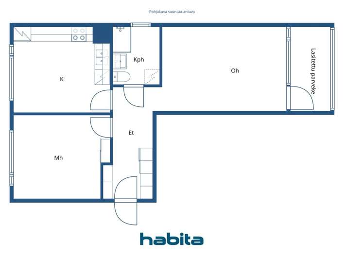 Kerrostalo, 2h, k, kph, lasit.parv., 57,5 m², Viherlaakso – pohled 2