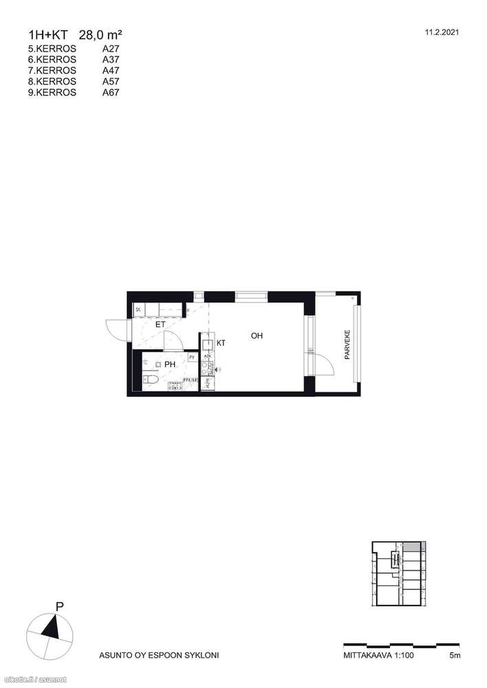 Kerrostalo, 1h + k + lasitettu parveke + oma tontti, 28 m², Finnoo – pohled 2