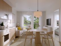 Asunto A22, 2h+kt, 37,0 m2, olohuone-keittiö, taiteilijan näkemys