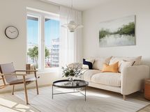 Asunto A41 olohuone. Taiteilijan näkemys,