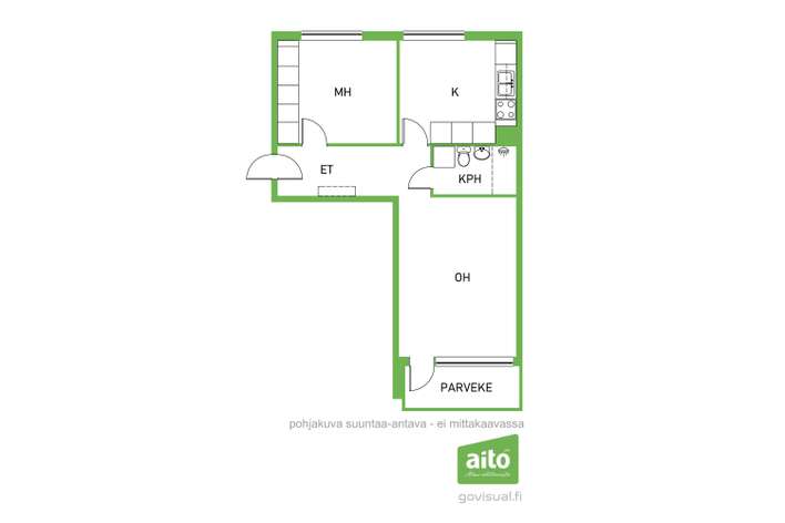 Kerrostalo, 2h, k, kh, p, 52,9 m², Kariniemi - View 3