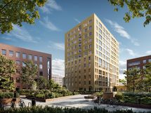 Visualisointikuvassa taiteilijan näkemys Valurinpuiston julkisivusta.