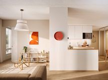 Visualisointi ensimmäisen kerroksen vastaavasta kodista (2h+kt, 45 m²)