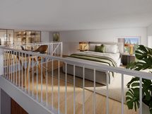 Havainnekuva saman kohteen toisen asunnon parvelta.