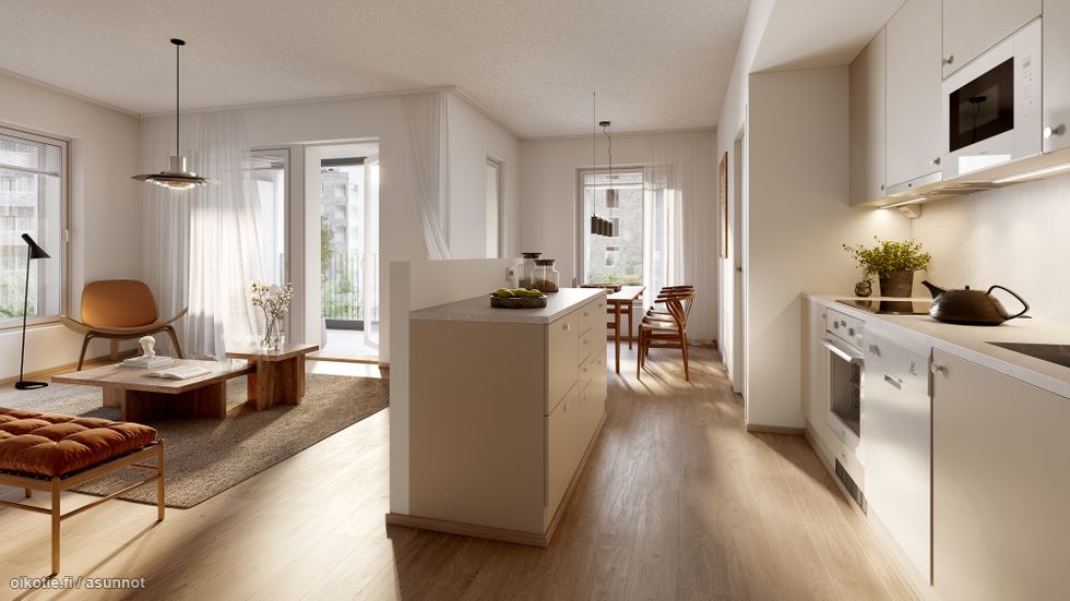 Visualisointikuvassa taiteilijan näkemys Pasaatin asunnosta.