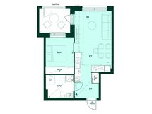 2h+kt, 44,0 m². Kaksio, jossa tilava lasitettu parveke.