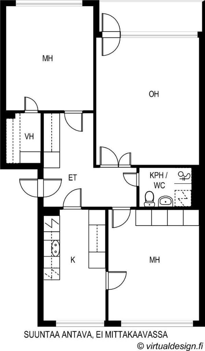 Kerrostalo, 3h, k, kph/wc, vh, parveke, 71 m², Keskusta - Näkymä 2