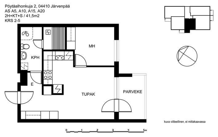 Kerrostalo, 2H+KT+S, 41,5 m², Pöytäalho