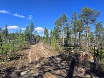 Länsilaidalla naapurikiinteistölle johtava tie, joka on osittain myytävän määräalan alueella.