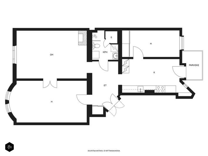 Kerrostalo, 3h, k, kph, p (yj: 3 h+k), 85,5 m², Eira – pohled 3