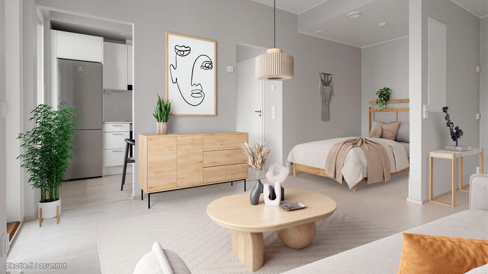 Digistailattu asunto A 11 - Loistavapohjainen yksiö, jossa oleskelutila ja alkovi muodostavat kodikkaan ja helposti sisustettavan kokonaisuuden.