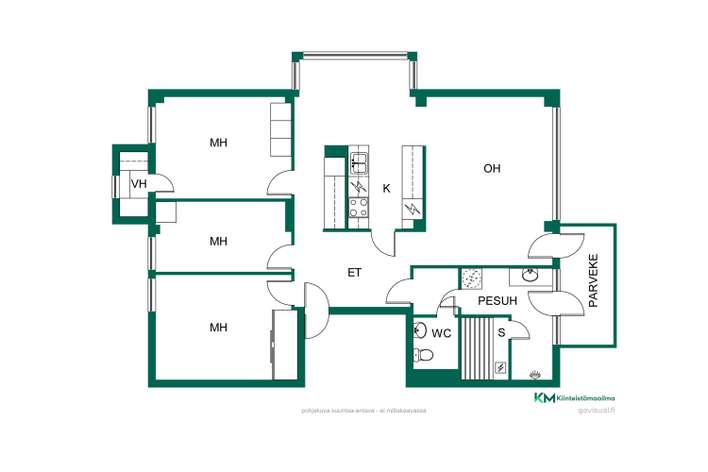 Kerrostalo, 4h, k, kph, s, erill. wc, lasitettu länsiparveke, 88,5 m², Olari – pohled 2
