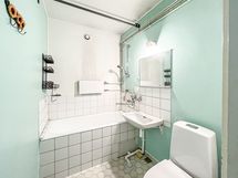 Kylpyhuoneessa on amme, taloyhtiössä pesutupa pyykinpesua varten.