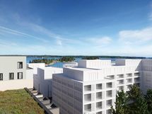 Visualisoitu näkymä asunnosta C 70. Kuvissa näkyvät rakennukset ovat viitteellisiä perustuen asemakaavaan.