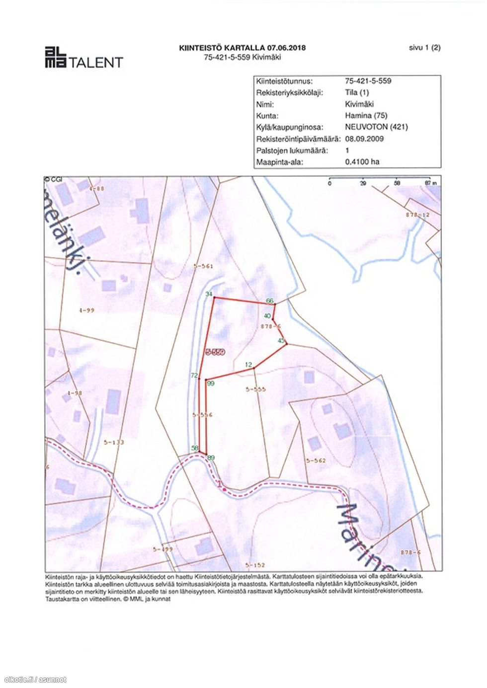 oikotie kartta 4 100,0 m² Maringintie, 49490 Hamina myynnissä   Oikotie 14672830 oikotie kartta