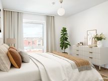 Kaksi makuuhuonetta, joista toisessa vaatehuone