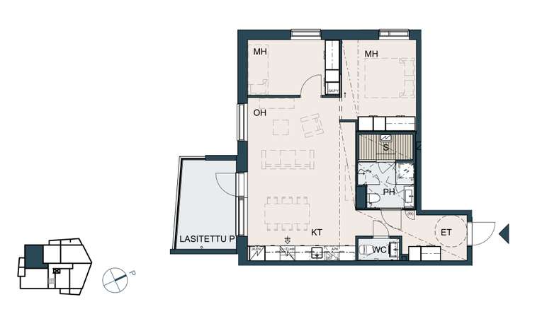 Kerrostalo, 3h+kt+s, 64,5 m², Sompio - Näkymä 2