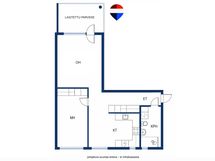 60 m²:n kaksio. Keittiössä apk paikka, kph pesukoneliitäntä ja lasitettu parveke