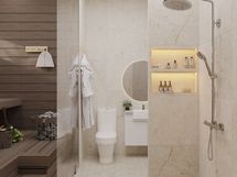 2 wc: tä, moderni kylpyhuone ja lasiseinäinen sauna.
