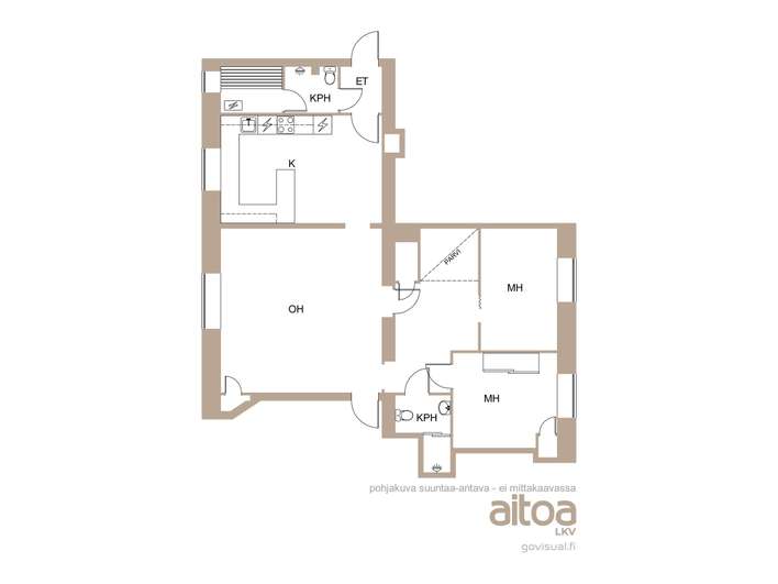 Kerrostalo, 3h+k+kph*2+s, 91 m², Kotkansaari – pohled 2