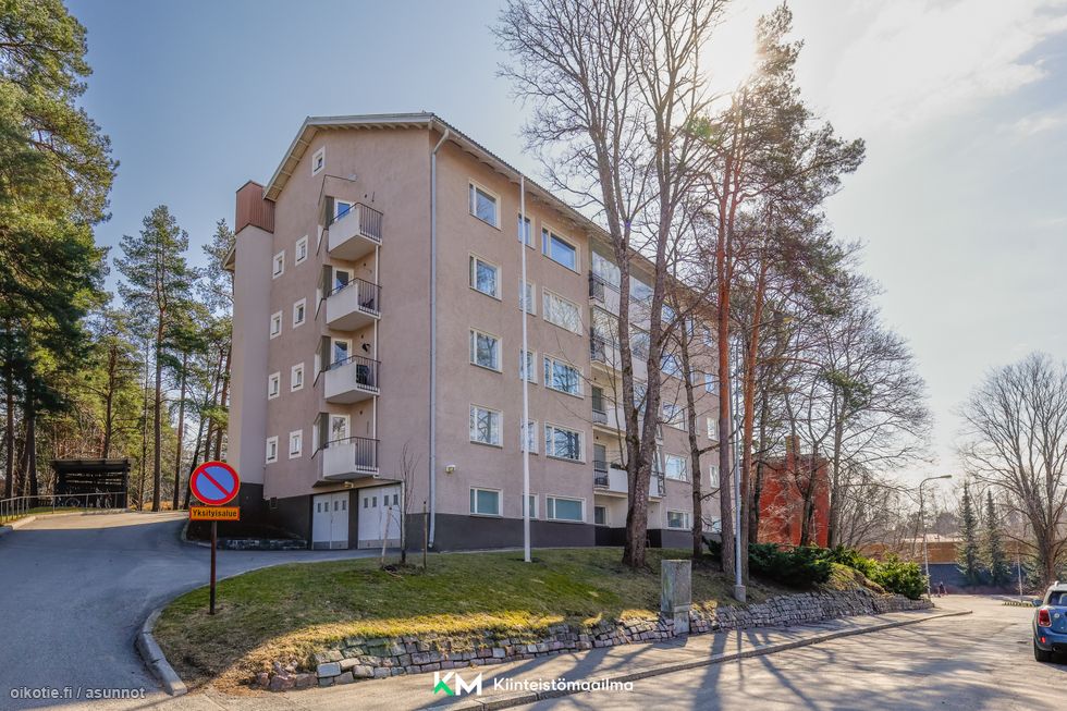 Hyväkuntoinen talo seisoo ylväänä mäen päällä isohkolla omalla tontilla.