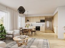 Viitteellinen kuva 63,5 m2 asunnosta.