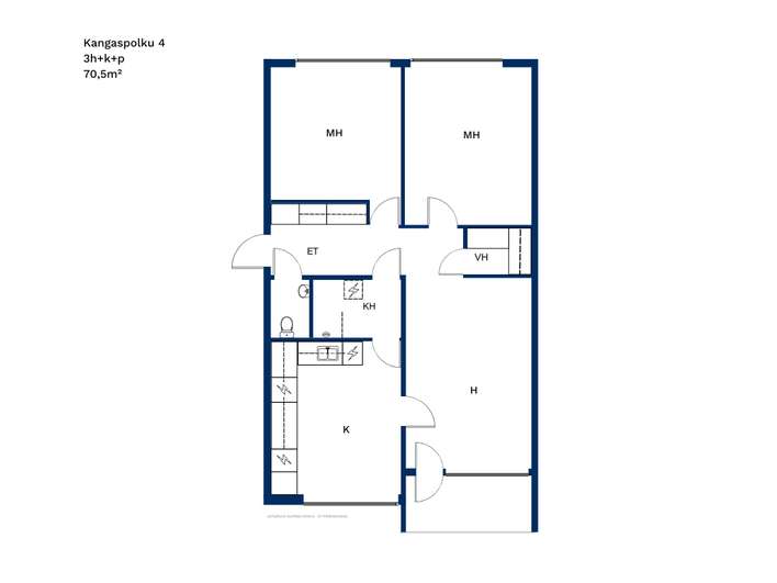 Kerrostalo, 3h + k + p, 70,5 m², Kirkonkylä - Näkymä 2