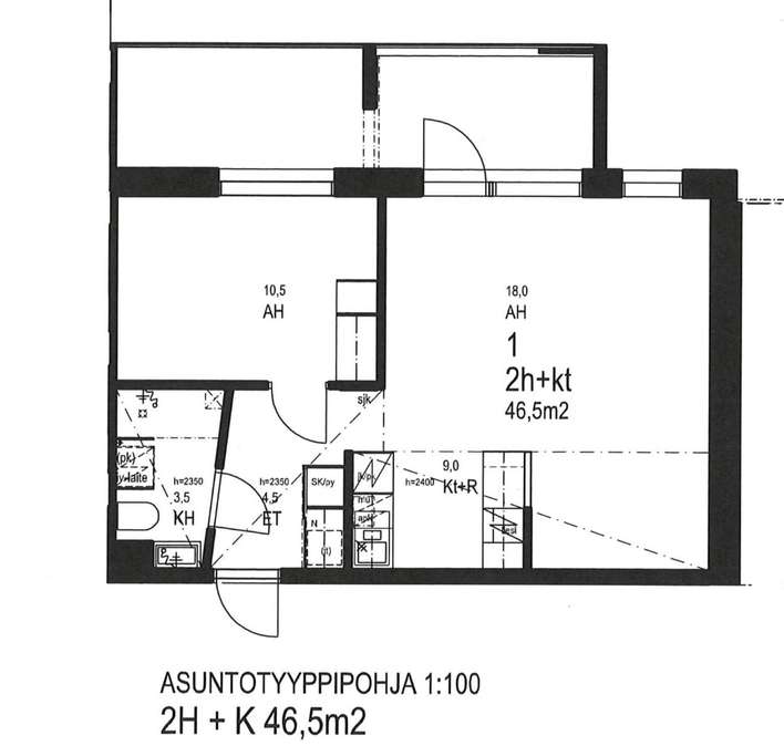 Kerrostalo, 2h+k+kph+l.parv., 46,5 m², Kakolanmäki - Näkymä 2