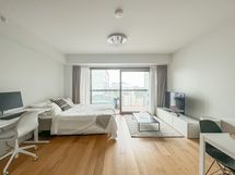 Valoisaan huoneeseen tulvii valoa isoista ikkunoista!