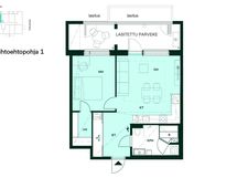 Vaihtoehtoisessa pohjaratkaisussa kodinhoitotilan tilalle kylpyhuoneeseen on toteutettu sauna, ja eteiseen on tuotu lisää säilytystilaa.