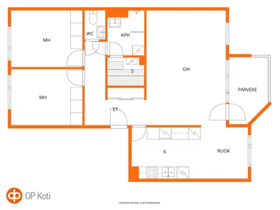 Kerrostalo, 3h+k+kph+erill.wc (YJ: 3h+k+s), 77,5 m², Lintuvaara - Bild 2