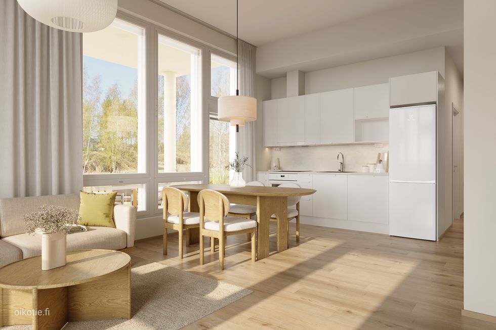 Visualisointikuvassa taitelijan näkemys 58 m2 asunnosta