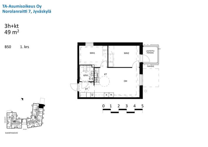 Kerrostalo, 3h+kt, 49 m², Palokka - Näkymä 2