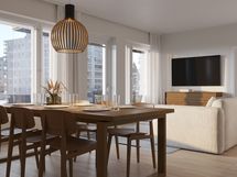 Asunto A1 olohuone. Taiteilijan näkemys.